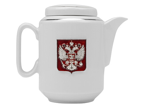 Чайный набор с подстаканником и фарфоровым чайником ЭГОИСТ-М, серебристый/белый