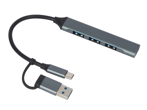 USB-хаб Link с коннектором 2-в-1 USB-C и USB-A, 2.0/3.0, серый