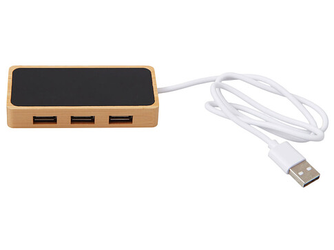 USB хаб с подсветкой лого Reedia S5, 3*USB, 1*Type C, бамбук, черный