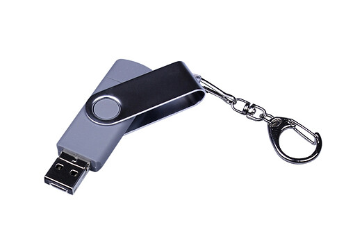 USB-флешка на 16 Гб поворотный механизм, c двумя дополнительными разъемами MicroUSB и TypeC, серебро