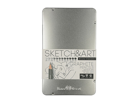 Набор чернографитовых карандашей  Sketch & Art ,12 шт. 2h-9b, металлическая коробка с ложементом