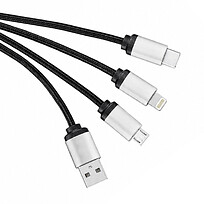 Кабель - брелок Plug с подсветкой гравировки, черный