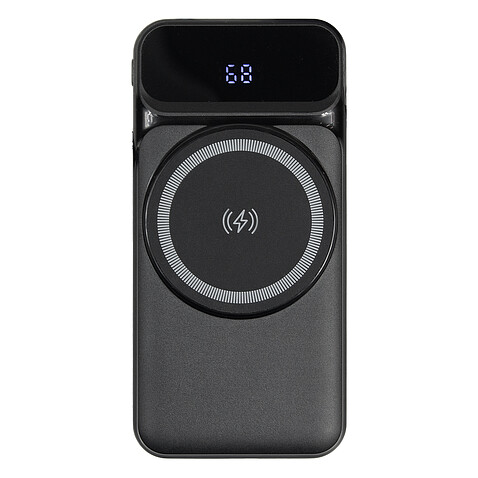 Внешний аккумулятор (powerbank) «Nova», 10 000 mAH, с тремя зарядными шнурами, c беспроводным магнитным контактом magsafe до 15W, 22,5W (Ватт) super fast charge, Power Delivery (PD) 20W (dfnn), QC3.0, черный