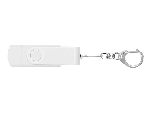 USB-флешка на 32 Гб 3 в 1 поворотный механизм, c двумя дополнительными разъемами MicroUSB и TypeC C с одноцветным металлическим клипом, белый