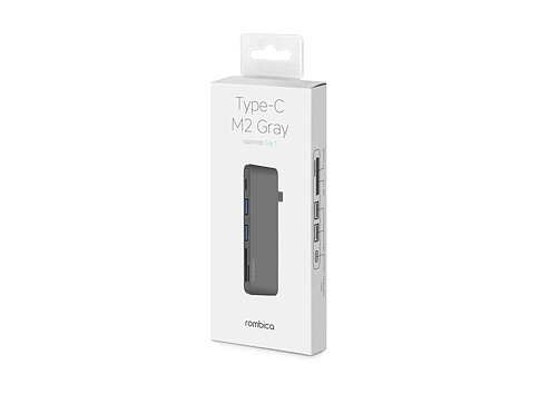 Сетевой USB адаптер/концентратор 5 в 1 Rombica Type-C M2, серый