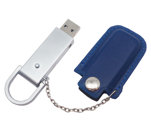 Флеш накопитель USB 2.0 Palermo в кожаном чехле 32GB, металл, синий/серебристый