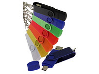 USB-флешка на 64 Гб 2 в 1 поворотный механизм, c дополнительным разъемом Type-C с одноцветным металлическим клипом, желтый