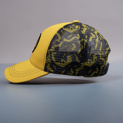Образец бейсболка CUSTOM MERCH, 6 клиньев, пластиковая застёжка, черный, желтый