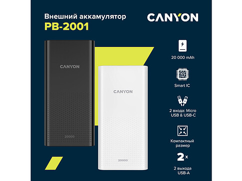 Портативный аккумулятор Canyon PB-2001 (CNE-CPB2001B), черный