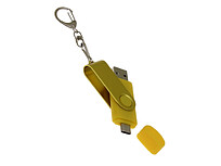 USB-флешка на 64 Гб 2 в 1 поворотный механизм, c дополнительным разъемом Type-C с одноцветным металлическим клипом, желтый