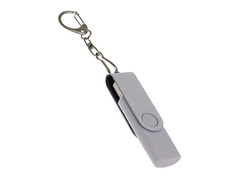 USB-флешка на 8 Гб 2 в 1 поворотный механизм, c дополнительным разъемом Type-C с одноцветным металлическим клипом, белый