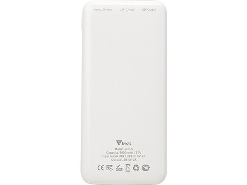 Внешний аккумулятор Evolt Mini-5, 5000 mAh, белый
