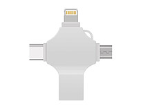 USB-флешка на 32 Гб 4 в 1 поворотный механизм, c дополнительными разъемами MicroUSB, TypeC и Lightning, серебристый