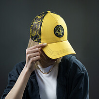Образец бейсболка CUSTOM MERCH, 6 клиньев, пластиковая застёжка, черный, желтый