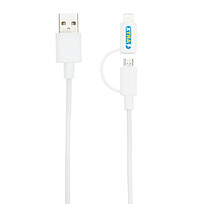 Кабель «2 в 1» с лицензированным MFi разъемом Apple Lightning, белый