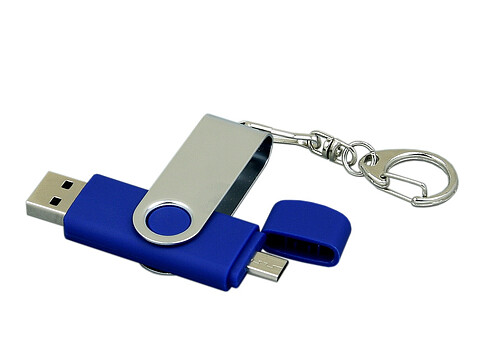 Флешка с  поворотным механизмом, c дополнительным разъемом Micro USB, 16 Гб, синий