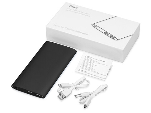 Портативное зарядное устройство Джет с 2-мя USB-портами, 8000 mAh, черный