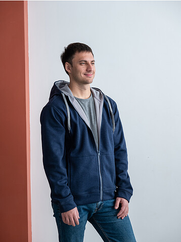 Толстовка мужская STAN с капюшоном на молнии сэндвич 320, 18, Тёмно-синий меланж,  (461)  (46/S)