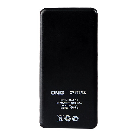 Универсальный аккумулятор OMG Sleek 10 (10000 мАч), черный, 14х6.8х1,5 см