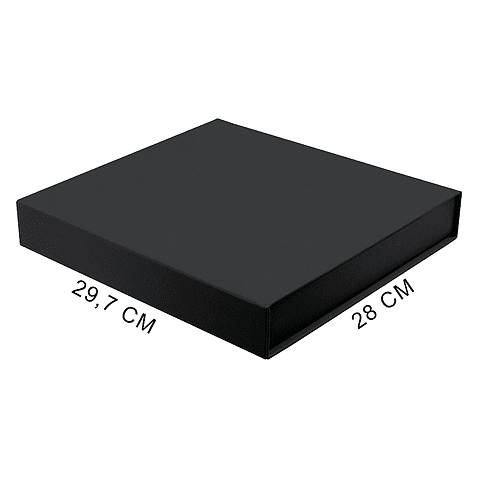 Подарочная коробка, размер 29,7*28,0*4,5 см, Solution Prestige Magnum Soft Touch с магнитным клапаном под индивидуальную вырубку, черная, с черным ложементом