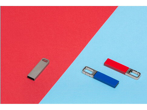 Флеш-карта USB 2.0 16 Gb с карабином Hook, красный/серебристый