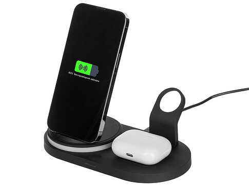 Складная зарядная станция с беспроводной зарядкой Flashport, 15 Вт, черный