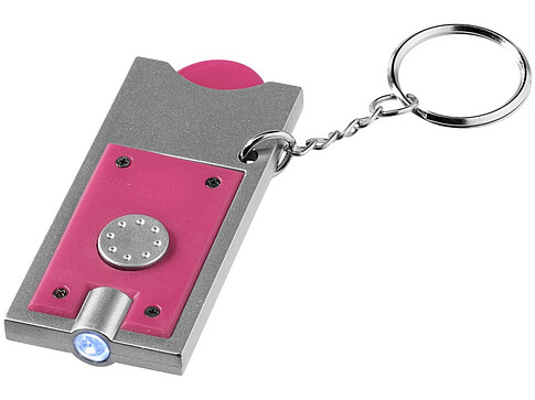 Брелок-держатель для монет Allegro с фонариком, фуксия/серебристый