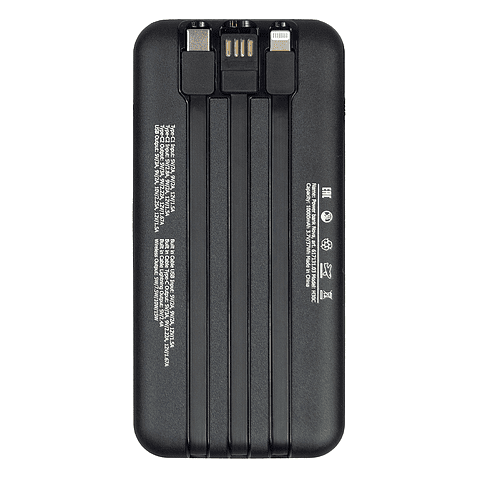 Внешний аккумулятор (powerbank) «Nova», 10 000 mAH, с тремя зарядными шнурами, c беспроводным магнитным контактом magsafe до 15W, 22,5W (Ватт) super fast charge, Power Delivery (PD) 20W (dfnn), QC3.0, черный