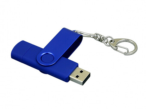 Флешка с поворотным механизмом, c дополнительным разъемом Micro USB, 16 Гб, синий