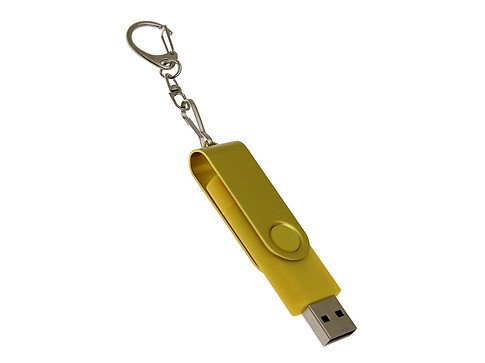 USB-флешка на 64 Гб 2 в 1 поворотный механизм, c дополнительным разъемом Type-C с одноцветным металлическим клипом, желтый