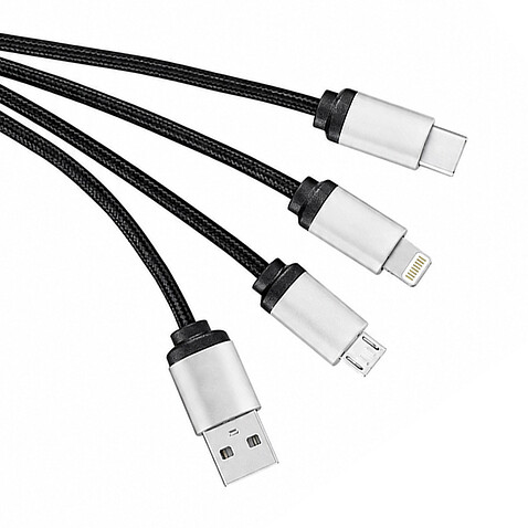 Кабель - брелок Plug с подсветкой гравировки, черный