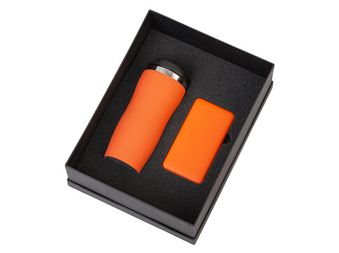 Подарочный набор c вакуумной термокружкой и повербанком С1, оранжевый, 5000 mAh