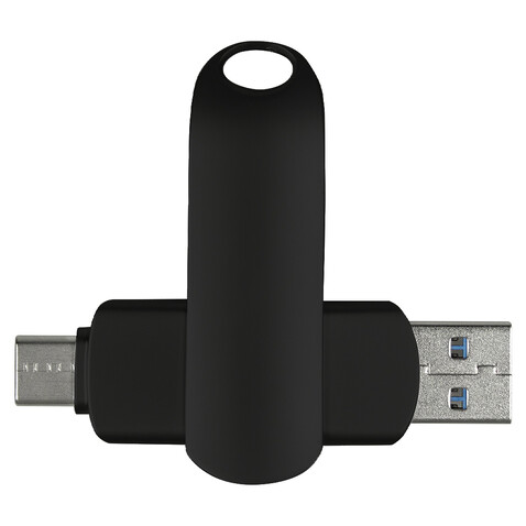 Флеш накопитель  USB 3.0 + TYPE C Cupertino, металл, черный матовый, 32 GB