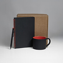 Набор подарочный FLAME: блокнот, ручка, кружка, черный, красный, 22 x 21,5 x 11 см